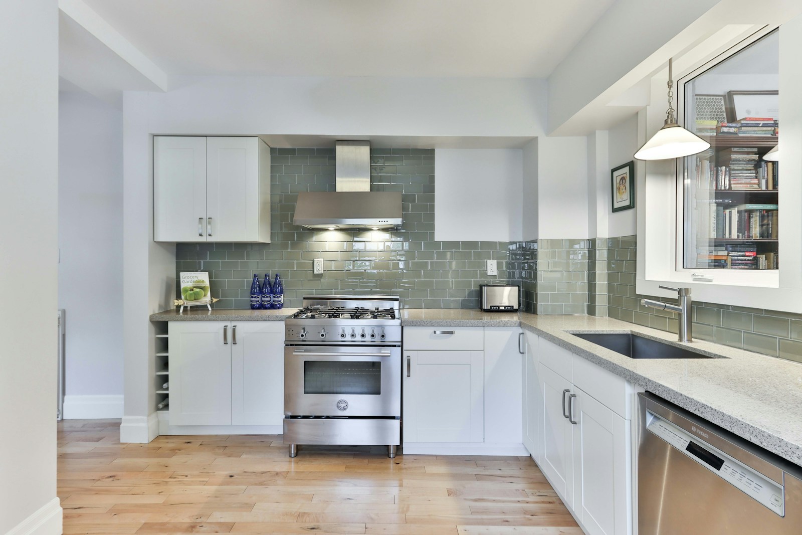 white wooden kitchen cabinet with gray kitchen cabinet